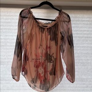 White House Black Market Floral Sheer Blouse - Pink and Black